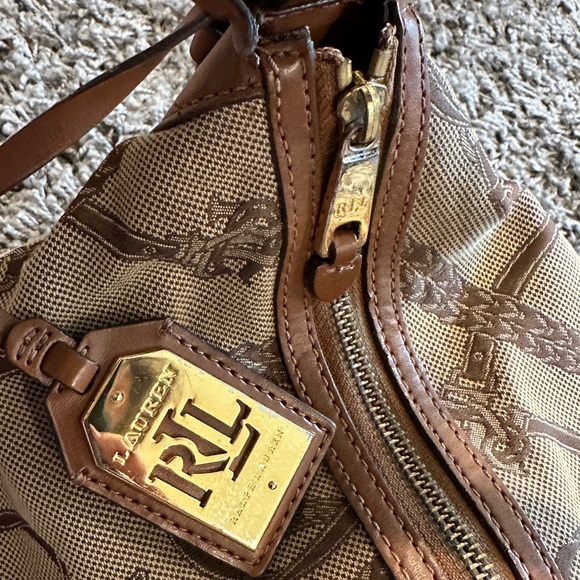 Lauren Ralph Lauren Women’s Brown Leather Trim Equestrian Tote Bag - Picture 15 of 16